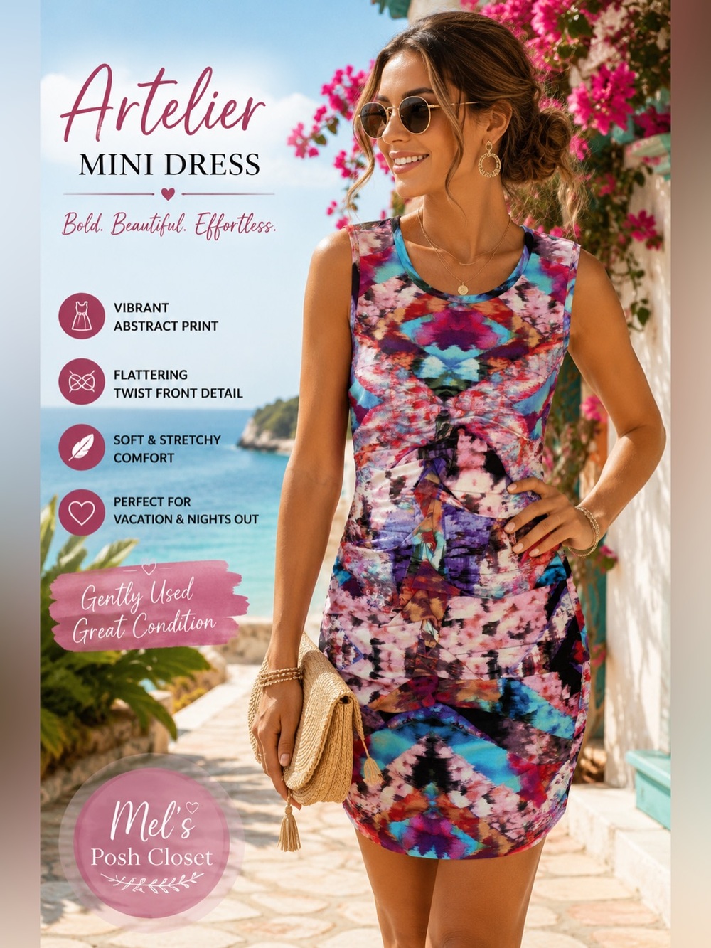 Artelier by Nicole Miller Abstract Twist Front Mini Dress Small